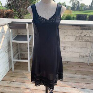 Vintage Pink Lady Black Satin Lace Trim Lingerie Full Slip Dress Nightgown